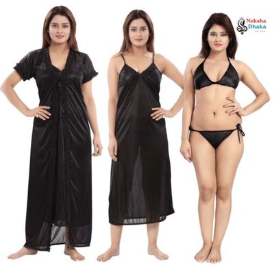 বেস্ট কোয়ালিটি ইন্ডিয়ান (চার-পার্ট) নাইট ড্রেস-কালো_img_0