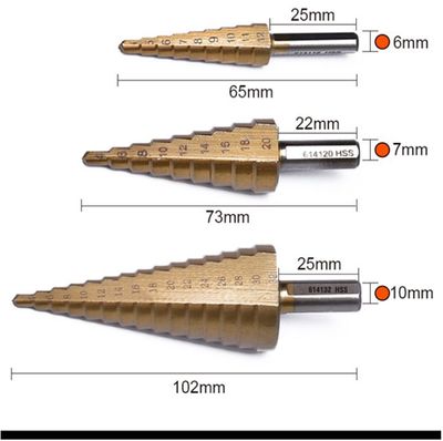 HARDEN 3 Pcs Step Drill Bit Set | Titanium Coated HSS | Multi-Range Hole Enlargement | Model: 614143_img_1