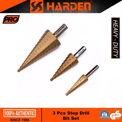 HARDEN 3 Pcs Step Drill Bit Set | Titanium Coated HSS | Multi-Range Hole Enlargement | Model: 614143_img_6