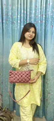 Fashionable Bag, Stylish Ston Watch & 2 Piece Fashionable Kurti Complete Set_img_6