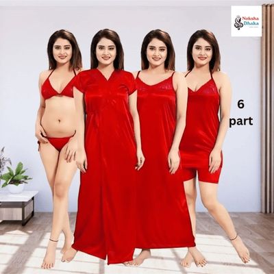বেস্ট কোয়ালিটি ইন্ডিয়ান (সিক্স-পার্ট) নাইট ড্রেস-লাল_img_0