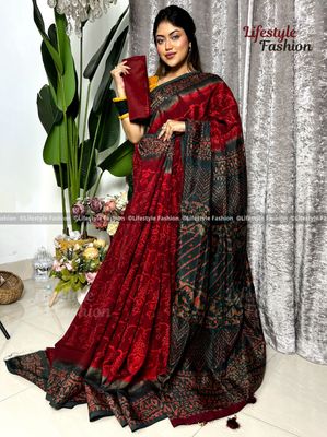 প্রিমিয়াম কোয়ালিটি কালারফুল সিল্ক বাটিক শাড়ি (LF-S-882)_img_0