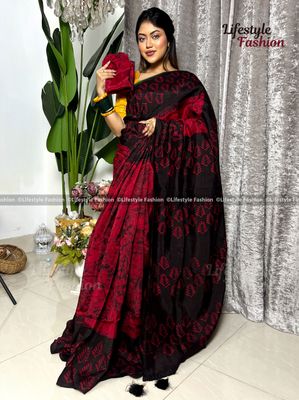 প্রিমিয়াম কোয়ালিটি কালারফুল সিল্ক বাটিক শাড়ি (LF-S-881)_img_0