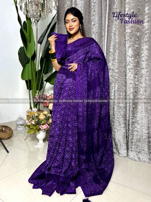 প্রিমিয়াম কোয়ালিটি কালারফুল সিল্ক বাটিক শাড়ি (LF-S-878)_img_0