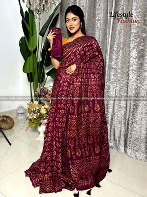 প্রিমিয়াম কোয়ালিটি কালারফুল সিল্ক বাটিক শাড়ি (LF-S-876)_img_0