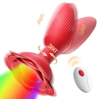 LED 360° Rotation Anal Plug Vibrator Man Prostate Massager Women Remote Control Butt Plug Gay Rear Anus Rose Sex Toys for Couple_img_0