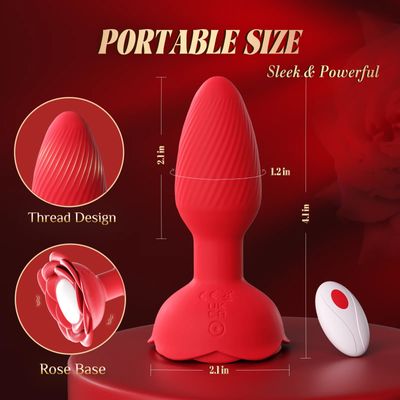 LED 360° Rotation Anal Plug Vibrator Man Prostate Massager Women Remote Control Butt Plug Gay Rear Anus Rose Sex Toys for Couple_img_2