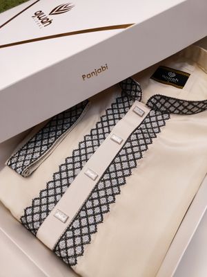 Artisan Off white Panjabi with Embroidered Accents_img_0