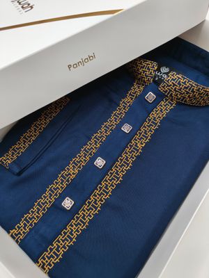 Navy Panjabi with Golden Embroidery_img_0