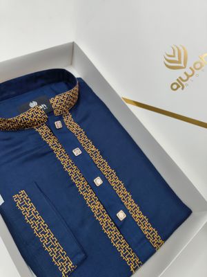 Navy Panjabi with Golden Embroidery_img_1