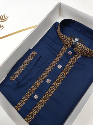 Navy Panjabi with Golden Embroidery_img_2