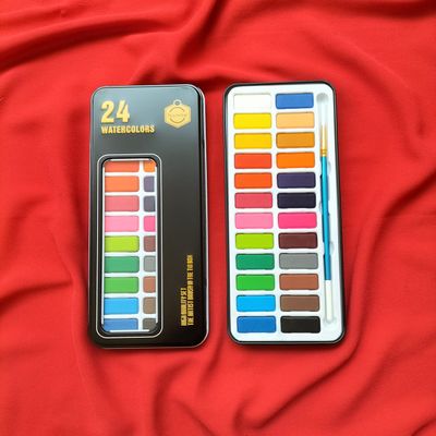 Keep smiling water color 24 colors Metal Tin Set With Brush_img_1