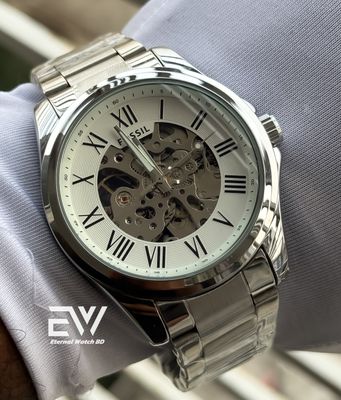 FOSSIL AUTOMATIC CHAIN WHITE DIAL SILVER BODY_img_4