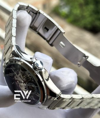 FOSSIL AUTOMATIC CHAIN BLACK DIAL RING INSIDE SILVER BODY_img_1