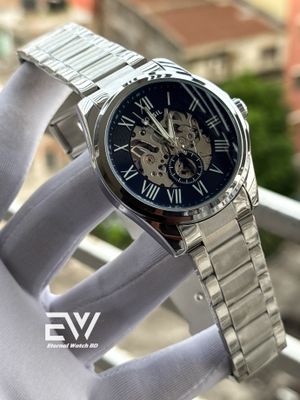 FOSSIL AUTOMATIC CHAIN BLACK DIAL RING INSIDE SILVER BODY_img_0