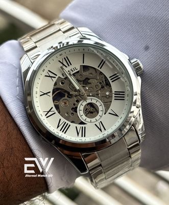 FOSSIL AUTOMATIC CHAIN WHITE DIAL RING INSIDE SILVER BODY_img_2
