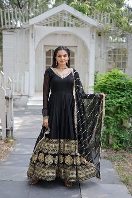 রেডিমেড জর্জেট এমব্রয়ডারি পার্টি ড্রেস_img_3