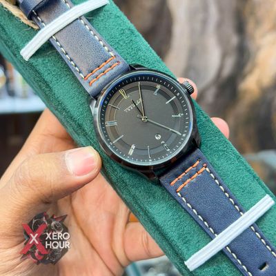 TUBULAR | AUTHENTIC LEATHER BELT |  BLUE BELT RED STITCH | BLACK DIAL_img_0
