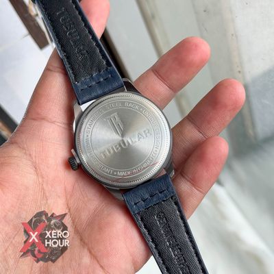 TUBULAR | AUTHENTIC LEATHER BELT |  BLUE BELT RED STITCH | BLACK DIAL_img_1