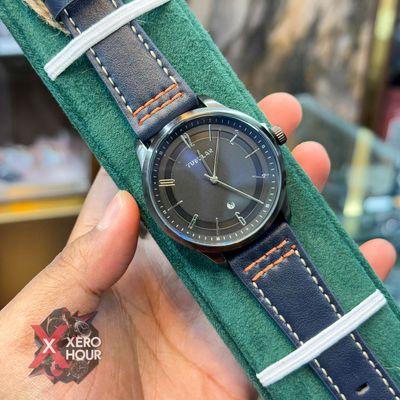 TUBULAR | AUTHENTIC LEATHER BELT |  BLUE BELT RED STITCH | BLACK DIAL_img_3