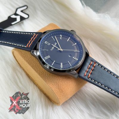 TUBULAR | AUTHENTIC LEATHER BELT |  BLUE BELT RED STITCH | BLACK DIAL_img_7