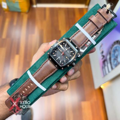 TUBULAR | RM SHAPE | AUTHENTIC LEATHER BELT | BROWN BELT | BLACK DIAL | SS BODY | BLACK BODY_img_0