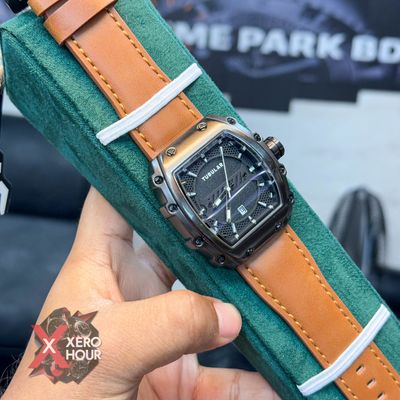 TUBULAR | RM SHAPE | AUTHENTIC LEATHER BELT |  LIGHT BROWN BELT | BLACK DIAL | SS BLACK BODY_img_4