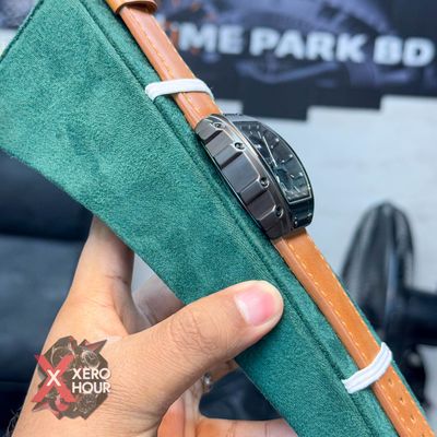 TUBULAR | RM SHAPE | AUTHENTIC LEATHER BELT |  LIGHT BROWN BELT | BLACK DIAL | SS BLACK BODY_img_5