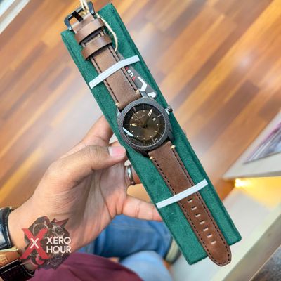 TUBULAR | FOSSIL SHAPE | AUTHENTIC LEATHER BELT |  BROWN BELT | BLACK DIAL_img_0