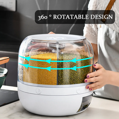 HOT Dispenser Kitchen Moisture-Proof 6-Grid Rotating Food Grain Dispenser Cereal Storage Box_img_3