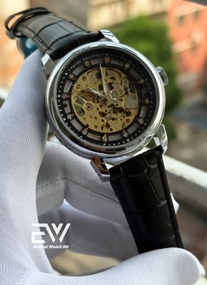 PATEK PHILLIPE AUTOMATIC BLACK BELT SILVER CASE BLACK DIAL_img_0