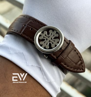 PATEK PHILLIPE AUTOMATIC BROWN BELT WHITE DIAL SILVER CASE_img_3