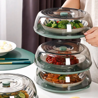 Multilayer Stackable Dust Proof Plate Food Cover Round Dish Cover Clear Plastic (3.pcs set)_img_1