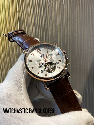 Patek Auto Rose Gold Case White Dial Brown Belt_img_0