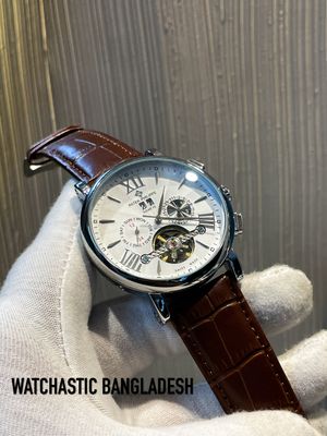 Patek Auto Silver Case White Dial Brown Belt_img_0