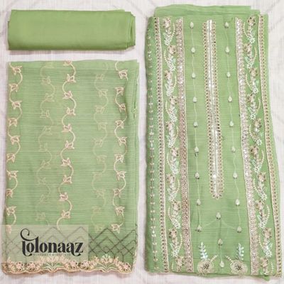 Premium White Gold Indian Unstitched (Green)
