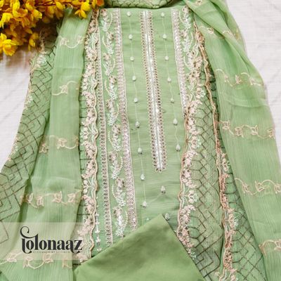 Premium White Gold Indian Unstitched (Green)_img_2