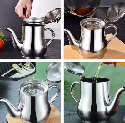 Filter Cooking Oil Pot Kitchen Large Capacity 410ml Stainless Steel Oil Strainer Pot Container Jug Storage Can_img_4
