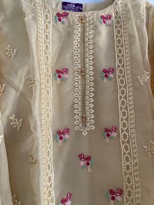 Embroidered Women's One-Piece - Formal Kameez Collection - Organza Cream_img_1