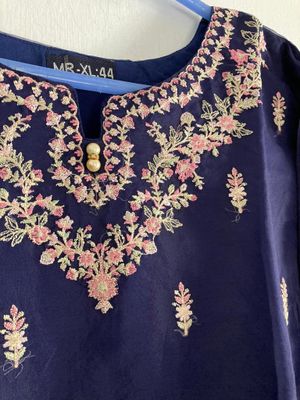 Embroidered Women's One-Piece - Indigo blue with embellished details - Organza_img_0