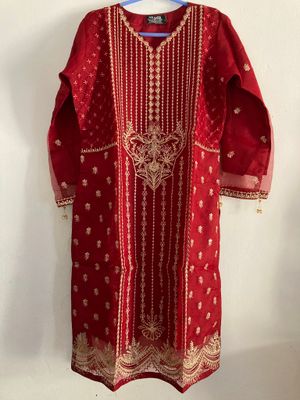 Embroidered Women's One-Piece - Royal Red - Organza_img_0