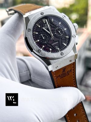 HUBLOT BELT SPIDER BROWN DIAL SILVER CASE MUSTARD BELT VELVET TEXTURE_img_0