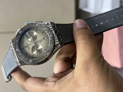 HUBLOT BELT ENGRAVED SILVER CASE GREY DIAL GREY BELT_img_0