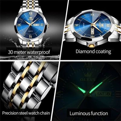 OLEVS 9989 Gents Chain Watch- Blue Dial- Silver Bezel- Silver+Golden Chain- TF Code OL969CM_img_10