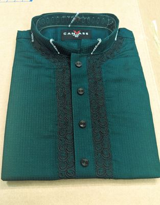 Green Embroidered Viscose-Cotton Panjabi_img_1