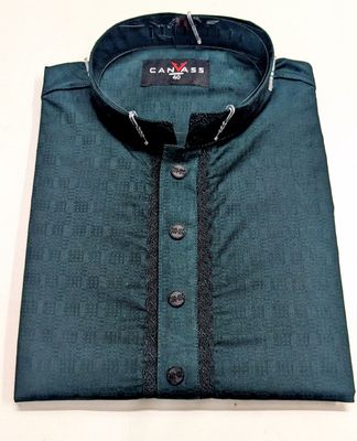 Green Embroidered Viscose-Cotton Panjabi_img_3