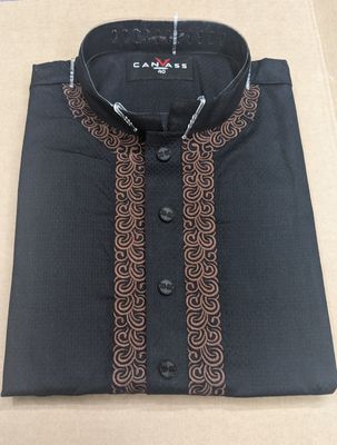Dark Plum Printed and Embroidered Endi Silk Panjabi_img_1