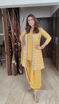 Yellow Dhoti Style Koti Three Piece Set_img_2