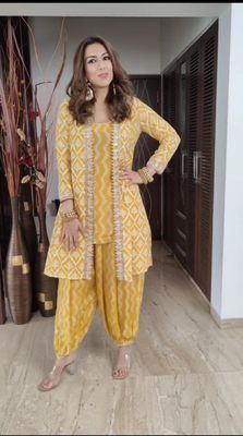 Yellow Dhoti Style Koti Three Piece Set_img_4