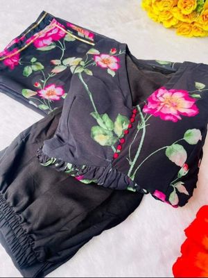 Black Queen Georgette Gwan Three piece Set_img_1